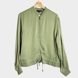 Calligraphie M Lightweight Satin Bomber Jacket Green Lightweight Minimalist